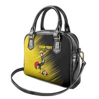 Custom Uganda Football Shoulder Handbag Black Crowned Crane Mix Grunge Style - Yellow Color