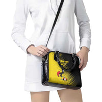 Custom Uganda Football Shoulder Handbag Black Crowned Crane Mix Grunge Style - Yellow Color