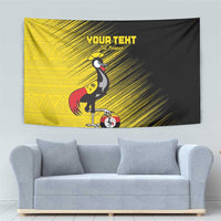 Custom Uganda Football Tapestry Black Crowned Crane Mix Grunge Style - Yellow Color