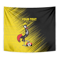 Custom Uganda Football Tapestry Black Crowned Crane Mix Grunge Style - Yellow Color