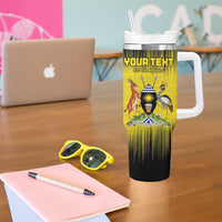 Custom Uganda Football Tumbler With Handle Black Crowned Crane Mix Grunge Style - Yellow Color