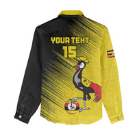 Custom Uganda Football Women Casual Shirt Black Crowned Crane Mix Grunge Style - Yellow Color