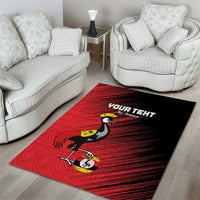 Custom Uganda Football Area Rug Black Crowned Crane Mix Grunge Style - Red Color