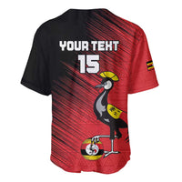 Custom Uganda Football Baseball Jersey Black Crowned Crane Mix Grunge Style - Red Color