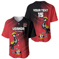 Custom Uganda Football Baseball Jersey Black Crowned Crane Mix Grunge Style - Red Color
