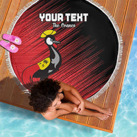 Custom Uganda Football Beach Blanket Black Crowned Crane Mix Grunge Style - Red Color