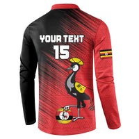 Custom Uganda Football Button Sweatshirt Black Crowned Crane Mix Grunge Style - Red Color