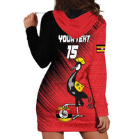 Custom Uganda Football Hoodie Dress Black Crowned Crane Mix Grunge Style - Red Color