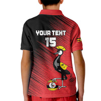 Custom Uganda Football Kid Polo Shirt Black Crowned Crane Mix Grunge Style - Red Color