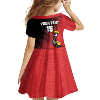 Custom Uganda Football Kid Short Sleeve Dress Black Crowned Crane Mix Grunge Style - Red Color