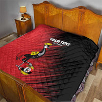 Custom Uganda Football Quilt Black Crowned Crane Mix Grunge Style - Red Color