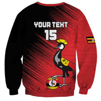Custom Uganda Football Sweatshirt Black Crowned Crane Mix Grunge Style - Red Color