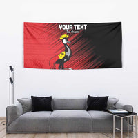 Custom Uganda Football Tapestry Black Crowned Crane Mix Grunge Style - Red Color