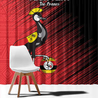 Custom Uganda Football Window Curtain Black Crowned Crane Mix Grunge Style - Red Color