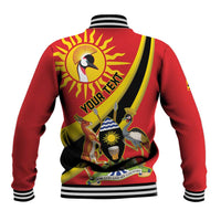 Personalized Uganda Baseball Jacket Black Crowned Crane With Coat Of Arms
