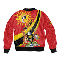 Personalized Uganda Bomber Jacket Black Crowned Crane With Coat Of Arms