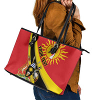 Personalized Uganda Leather Tote Bag Black Crowned Crane With Coat Of Arms
