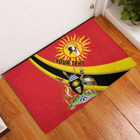 Personalized Uganda Rubber Doormat Black Crowned Crane With Coat Of Arms