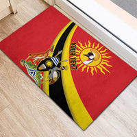 Personalized Uganda Rubber Doormat Black Crowned Crane With Coat Of Arms