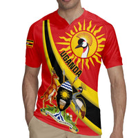 Personalized Uganda Rugby Jersey Black Crowned Crane With Coat Of Arms