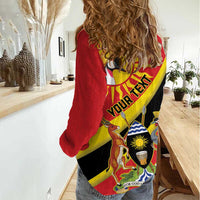 Personalized Uganda Women Casual Shirt Black Crowned Crane With Coat Of Arms