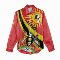 Personalized Uganda Women Casual Shirt Black Crowned Crane With Coat Of Arms