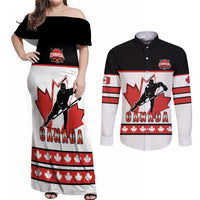 Custom Canada Ice Hockey Couples Matching Off Shoulder Maxi Dress and Long Sleeve Button Shirt Go Team Canada