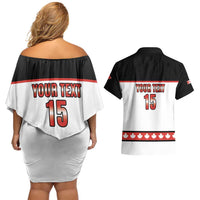 Custom Canada Ice Hockey Couples Matching Off Shoulder Short Dress and Hawaiian Shirt Go Team Canada