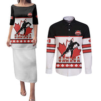 Custom Canada Ice Hockey Couples Matching Puletasi and Long Sleeve Button Shirt Go Team Canada