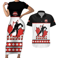 Custom Canada Ice Hockey Couples Matching Short Sleeve Bodycon Dress and Hawaiian Shirt Go Team Canada
