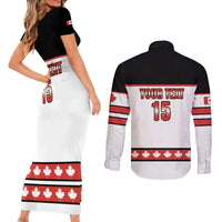 Custom Canada Ice Hockey Couples Matching Short Sleeve Bodycon Dress and Long Sleeve Button Shirt Go Team Canada