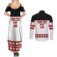 Custom Canada Ice Hockey Couples Matching Summer Maxi Dress and Long Sleeve Button Shirt Go Team Canada