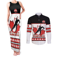 Custom Canada Ice Hockey Couples Matching Tank Maxi Dress and Long Sleeve Button Shirt Go Team Canada