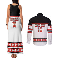 Custom Canada Ice Hockey Couples Matching Tank Maxi Dress and Long Sleeve Button Shirt Go Team Canada
