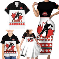 Custom Canada Ice Hockey Family Matching Short Sleeve Bodycon Dress and Hawaiian Shirt Go Team Canada