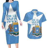 Personalized Somalia 1960 Independence Day Couples Matching Long Sleeve Bodycon Dress and Hawaiian Shirt Coat Of Arms Islamic Mix African Pattern
