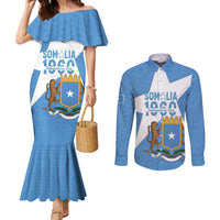 Personalized Somalia 1960 Independence Day Couples Matching Mermaid Dress and Long Sleeve Button Shirt Coat Of Arms Islamic Mix African Pattern