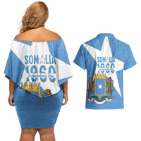 Personalized Somalia 1960 Independence Day Couples Matching Off Shoulder Short Dress and Hawaiian Shirt Coat Of Arms Islamic Mix African Pattern