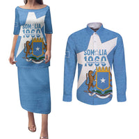 Personalized Somalia 1960 Independence Day Couples Matching Puletasi and Long Sleeve Button Shirt Coat Of Arms Islamic Mix African Pattern