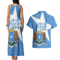 Personalized Somalia 1960 Independence Day Couples Matching Tank Maxi Dress and Hawaiian Shirt Coat Of Arms Islamic Mix African Pattern