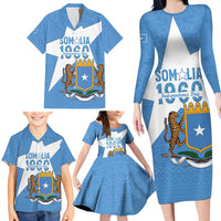 Personalized Somalia 1960 Independence Day Family Matching Long Sleeve Bodycon Dress and Hawaiian Shirt Coat Of Arms Islamic Mix African Pattern