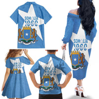 Personalized Somalia 1960 Independence Day Family Matching Off The Shoulder Long Sleeve Dress and Hawaiian Shirt Coat Of Arms Islamic Mix African Pattern