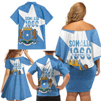 Personalized Somalia 1960 Independence Day Family Matching Off Shoulder Short Dress and Hawaiian Shirt Coat Of Arms Islamic Mix African Pattern