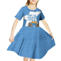 Personalized Somalia 1960 Independence Day Kid Short Sleeve Dress Coat Of Arms Islamic Mix African Pattern