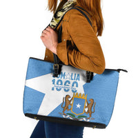 Personalized Somalia 1960 Independence Day Leather Tote Bag Coat Of Arms Islamic Mix African Pattern
