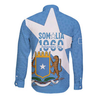 Personalized Somalia 1960 Independence Day Long Sleeve Button Shirt Coat Of Arms Islamic Mix African Pattern