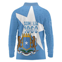 Personalized Somalia 1960 Independence Day Long Sleeve Polo Shirt Coat Of Arms Islamic Mix African Pattern