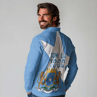 Personalized Somalia 1960 Independence Day Long Sleeve Polo Shirt Coat Of Arms Islamic Mix African Pattern