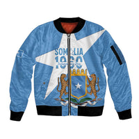 Personalized Somalia 1960 Independence Day Sleeve Zip Bomber Jacket Coat Of Arms Islamic Mix African Pattern