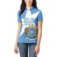 Personalized Somalia 1960 Independence Day Women Polo Shirt Coat Of Arms Islamic Mix African Pattern